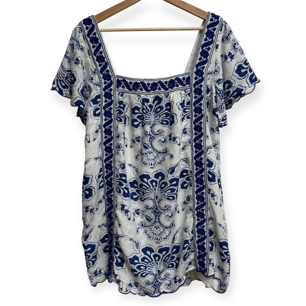 Abigail Zwaans Floral Embroidered Scalloped Edge Mini Dress